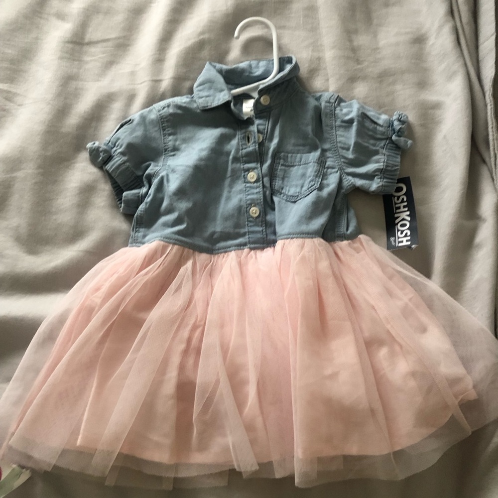 OshKosh Chambray and Pink Tulle Dress nwt
